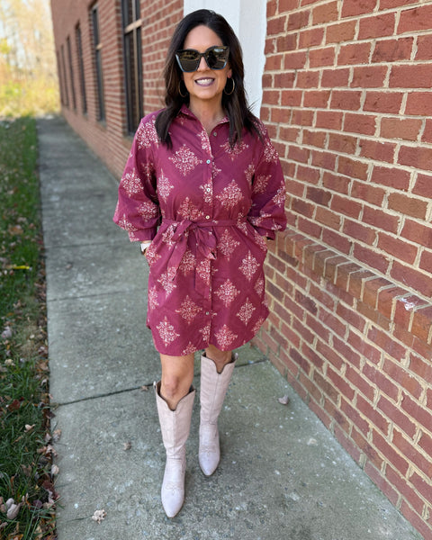 Blake Medallion Dress in Burgundy