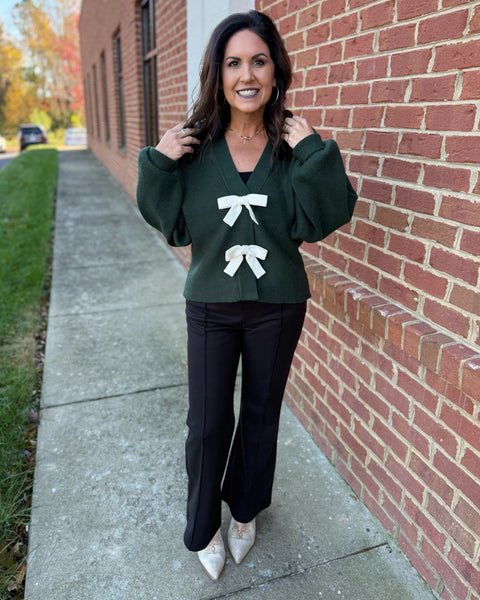Scarlett Bow Cardigan in Green