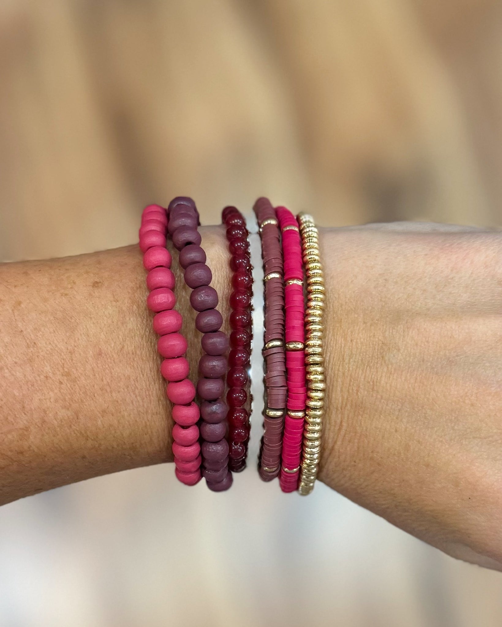 Beaded Stack Bracelet in Reds