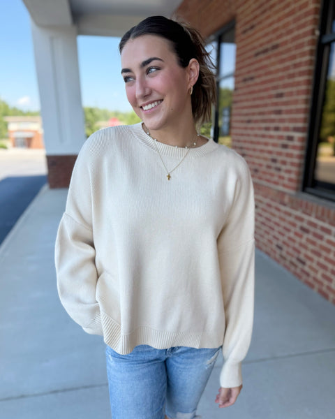 Winslow Drop Shoulder Sweater in Ecru