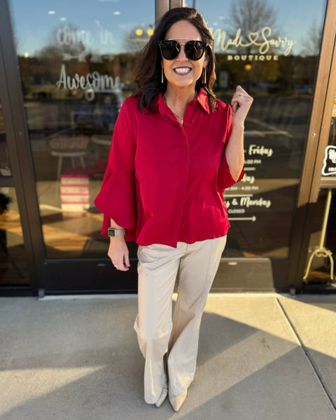 Bridget Button Up Blouse in Red