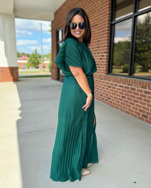 Frankie Pleated Maxi Dress in Tee Green