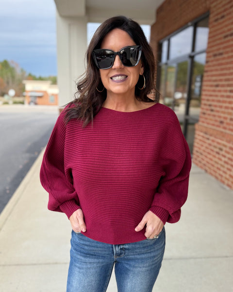Tara Balloon Sleeve Sweater in Cabernet FINAL SALE