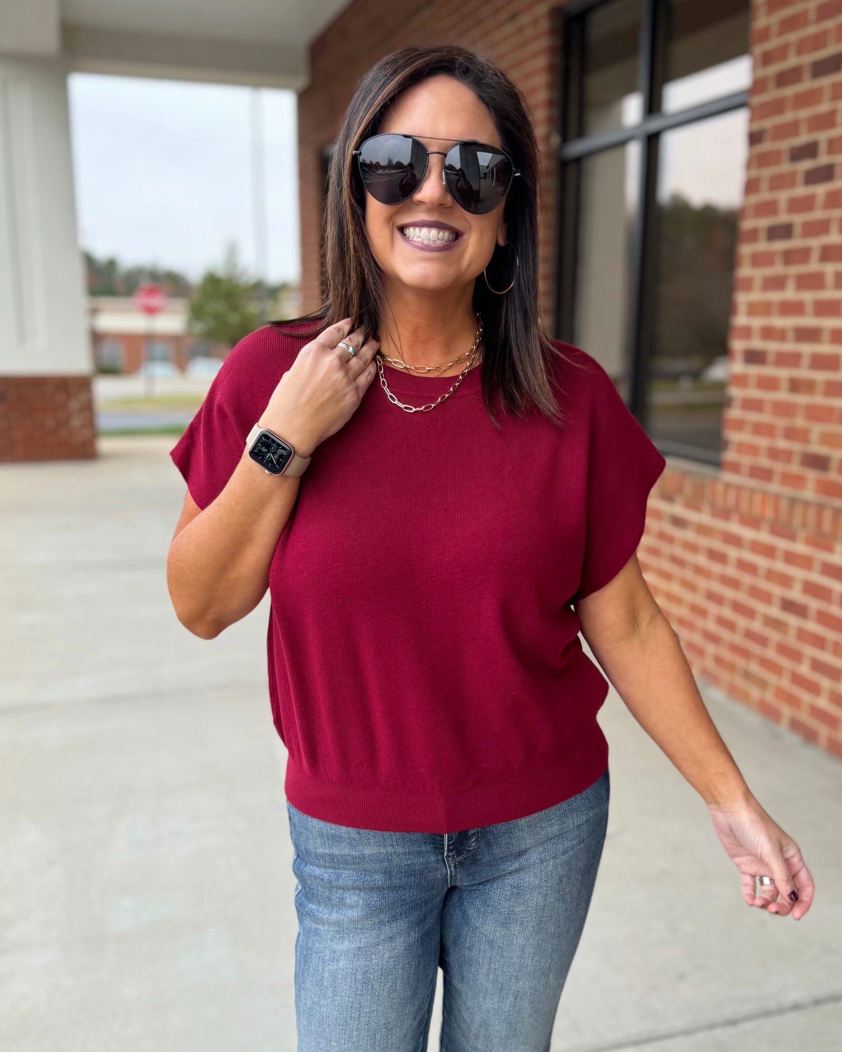 Easton Round Neck Sweater in Cabernet