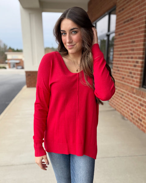 Elise REG/CURVY Sweater in Heather Red FINAL SALE