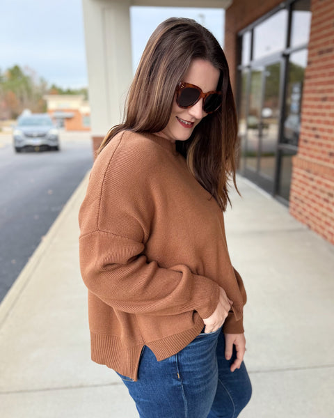 Winslow Drop Shoulder Sweater in Camel