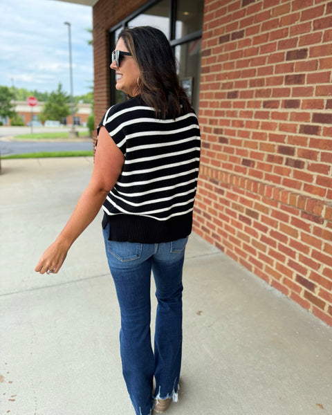 Jillian Stripe Knit Top in Black