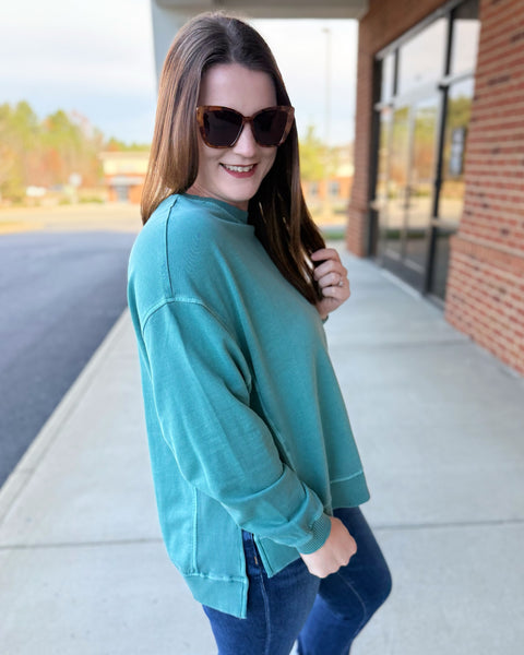 Tyler REG/CURVY Pullover in Teal FINAL SALE