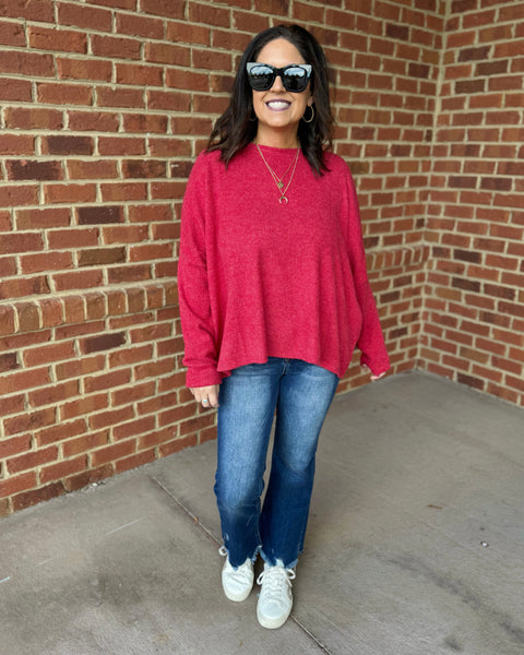 Lori CURVY Ribbed Sweater in Dark Red