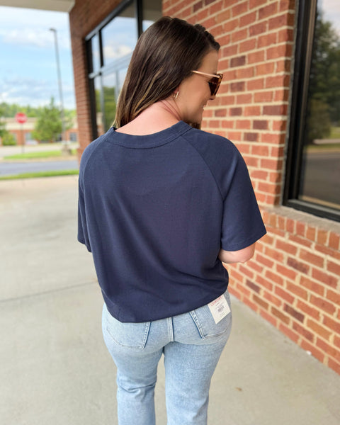 Sarah Waffle Knit Top in Navy