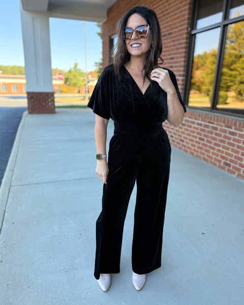 Kyle Velvet Jumpsuit in Black