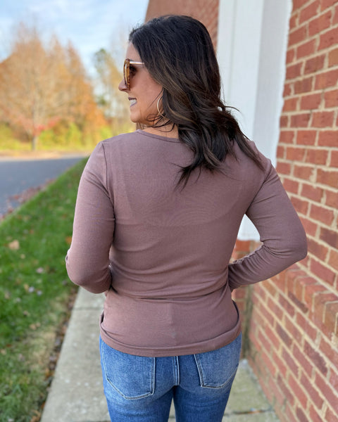 Dawn Split Neck Top in Brown