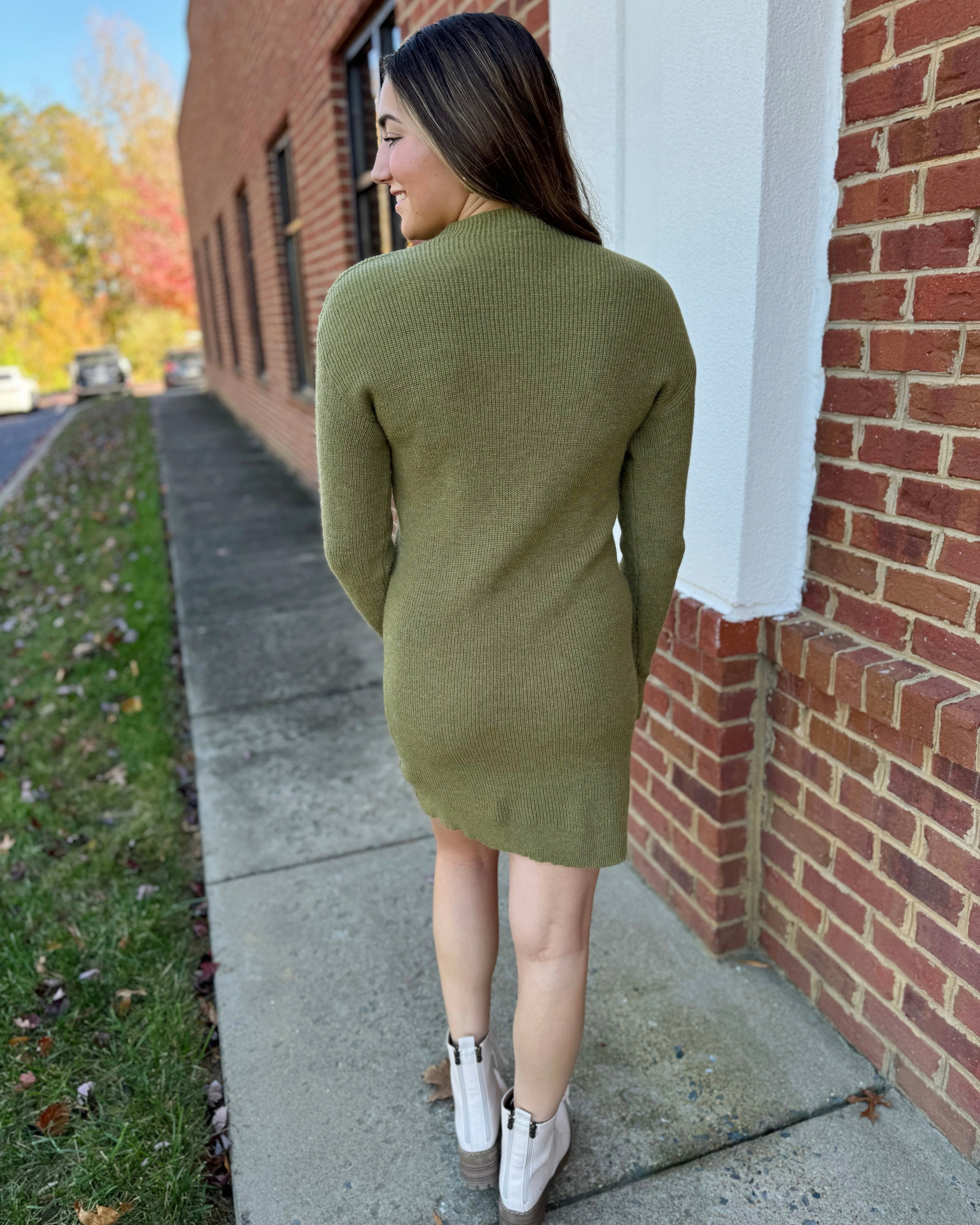 Evelyn Sweater Dress in Olive FINAL SALE L Evelyn Sweater Dress in Olive FINAL SALE L