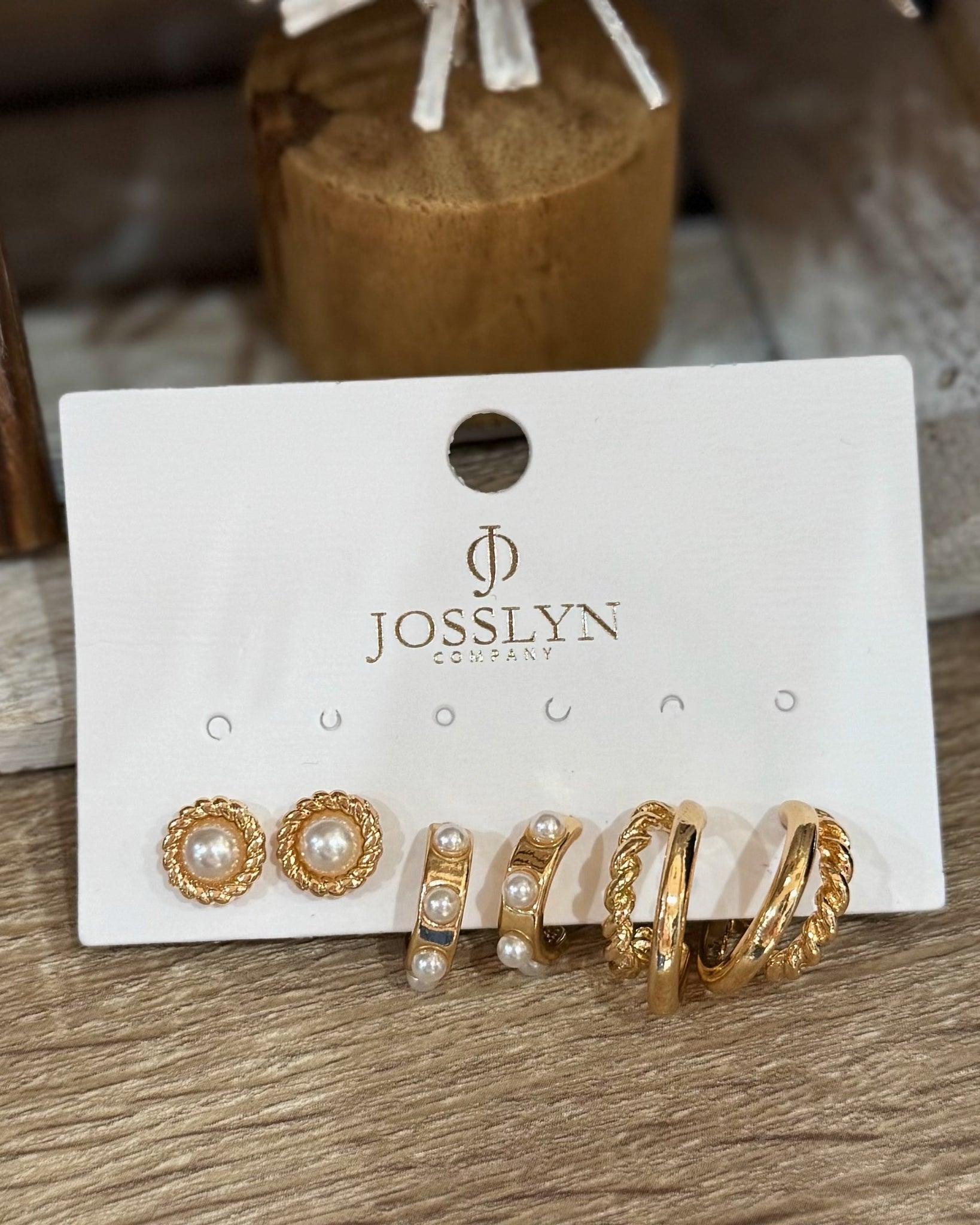 Gold Pearl Hoop Stud Trio Earrings