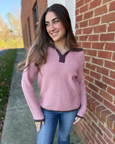 Nia Contrast Detail Sweater in Rose