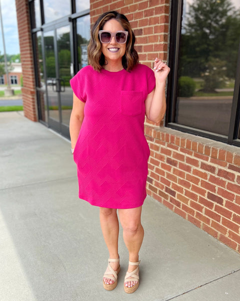 Harper Textured Dress in Fuchsia FINAL SALE