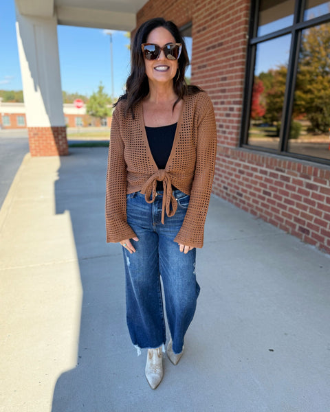 Jessa Front Tie Cardigan in Camel