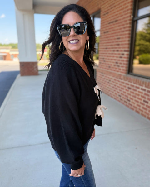 Scarlett Bow Cardigan in Black