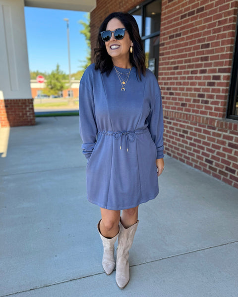 Pamela Butter Soft Knit Dress in Steel Blue