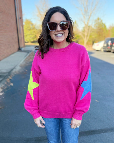Narissa REG/CURVY Star Sweater in Hot Pink FINAL SALE