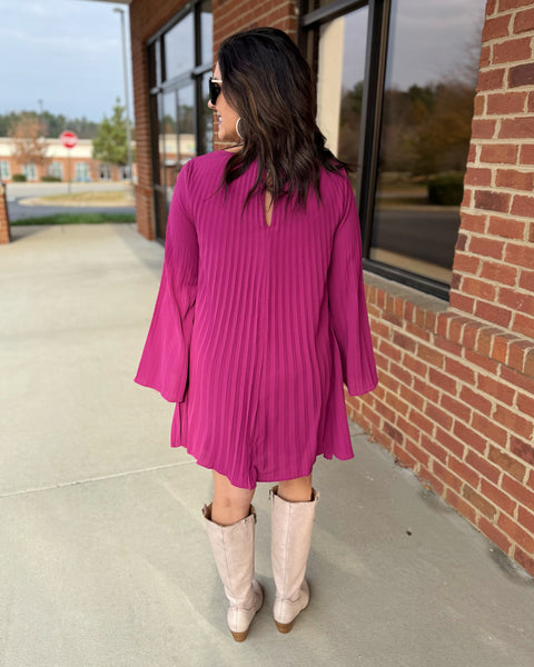 Natalie Pleated Dress in Berry FINAL SALE