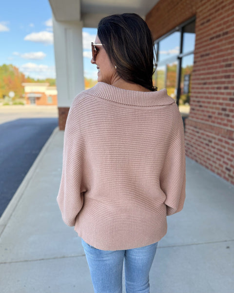 Bobbi Collared Dolman Sweater in Taupe