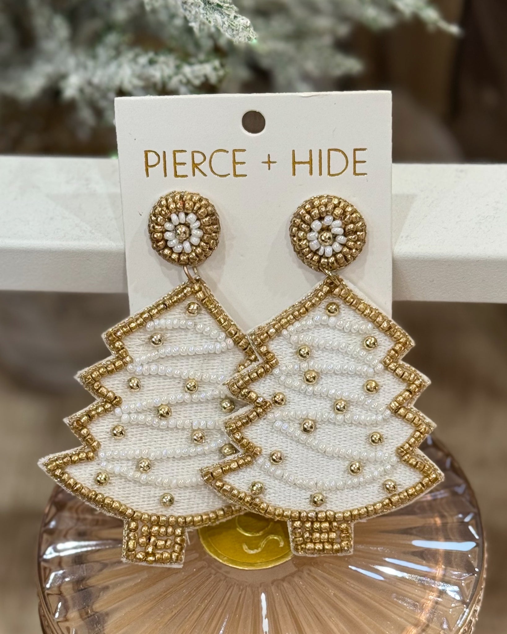 Custom Beaded White Christmas Tree Earrings