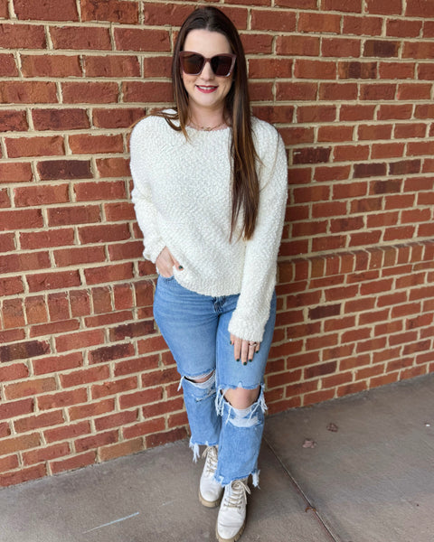 Brooke Sequin Popcorn Sweater in Off White