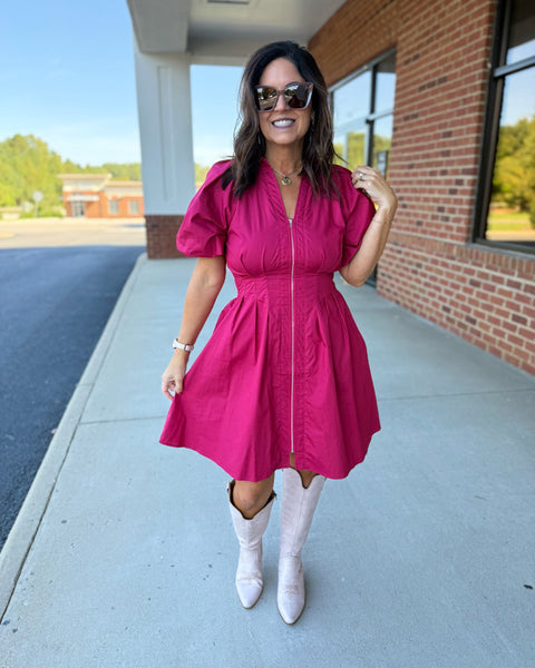 Maria Front Zip Dress in Berry