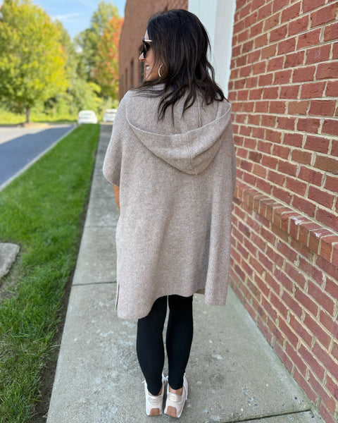 Iris Hooded Sweater Poncho in Taupe