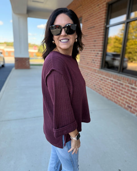 Ryder REG/CURVY 3/4 Sleeve Top in Plum