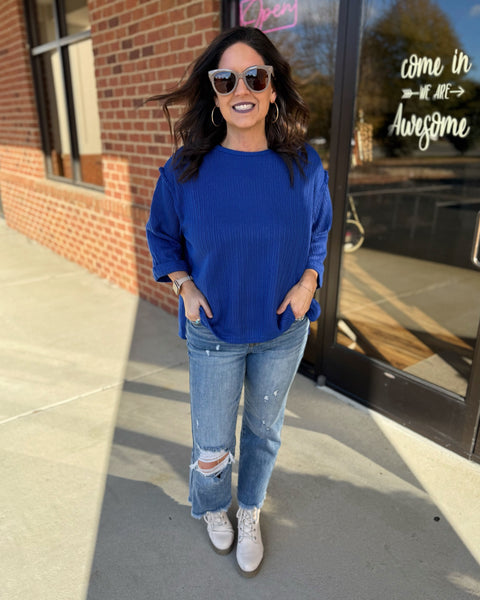 Ryder REG/CURVY 3/4 Sleeve Top in Royal Blue