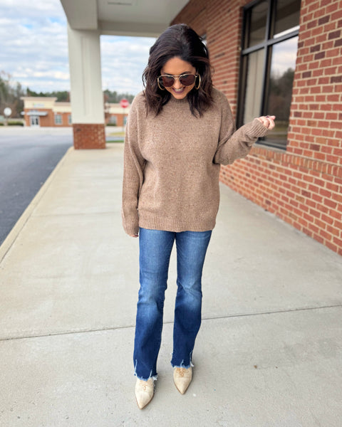 Harlow Mock Neck Sweater in Brown