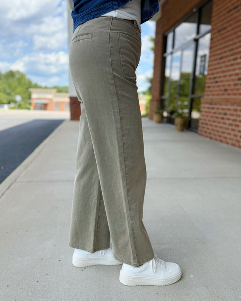 Helena Wide Leg Pants in Olive FINAL SALE