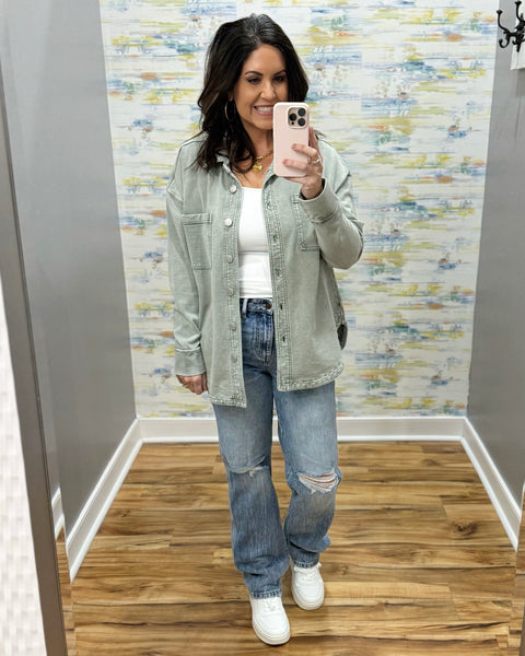 Eileen Cotton Shacket in Sage