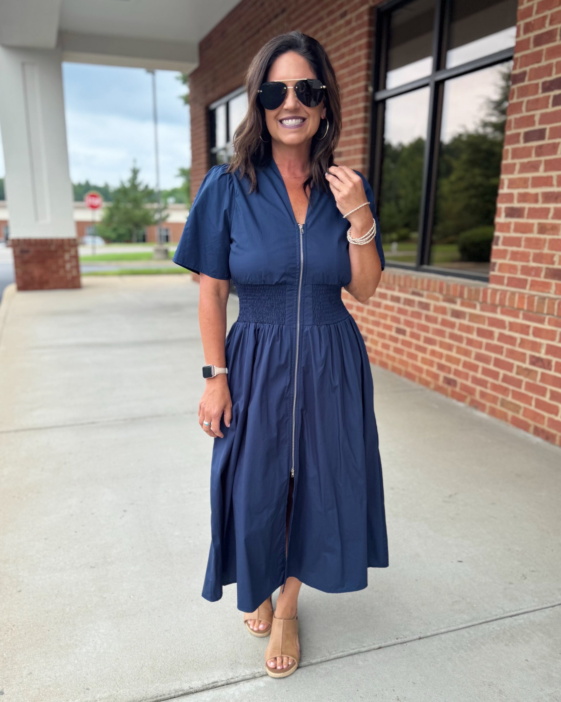 Piper REG/CURVY Smock Waist Midi Dress in Navy FINAL SALE 2XL