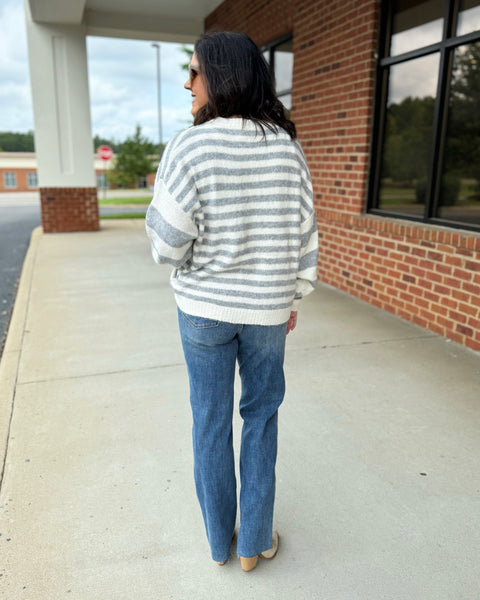 Lara Stripe Sweater in Ivory/Grey