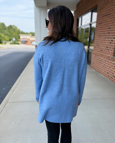 Kaylee Crew Neck Tunic Sweater in Blueberry