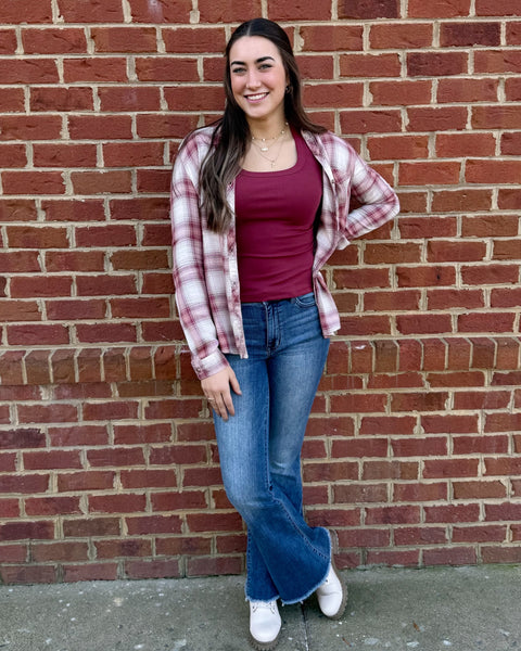 Dallas Plaid Button Up in Wine