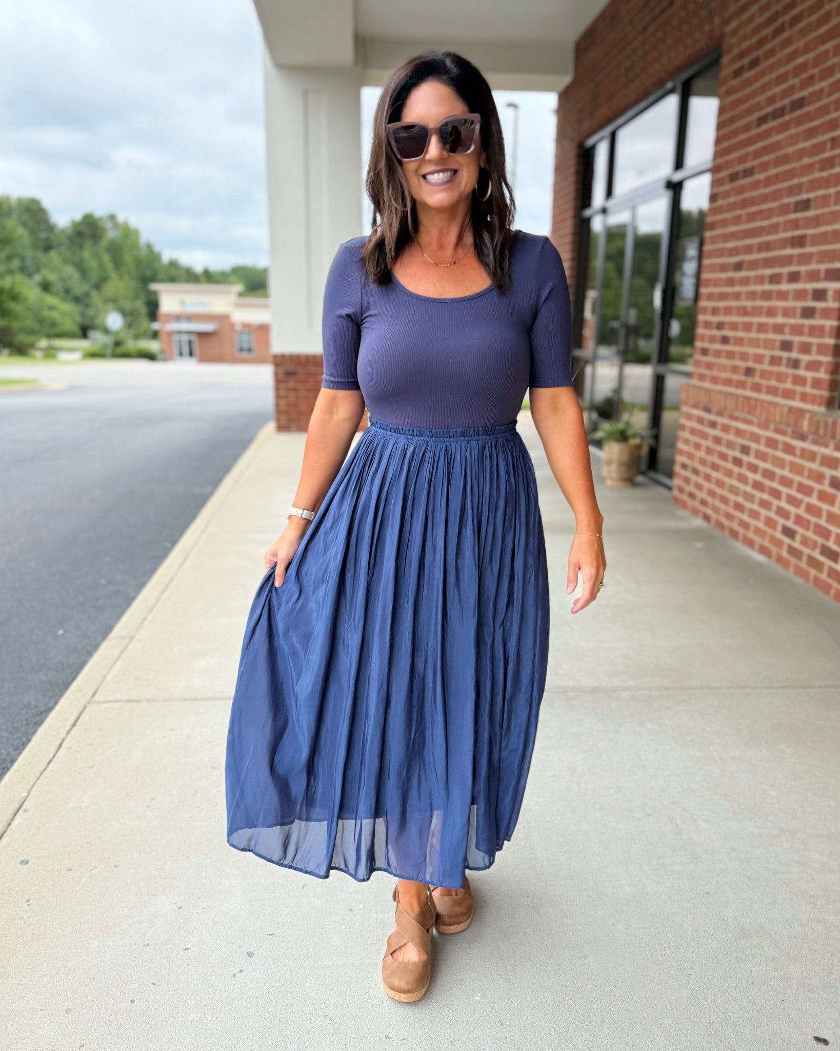 Kiara Pleated Skirt Dress in Blueberry FINAL SALE