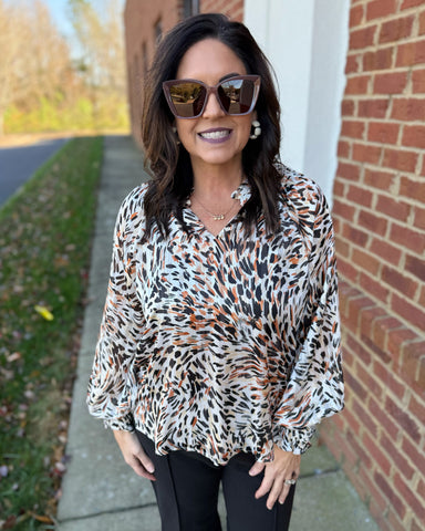 Alani Bubble Sleeve Blouse in Burnt Sienna