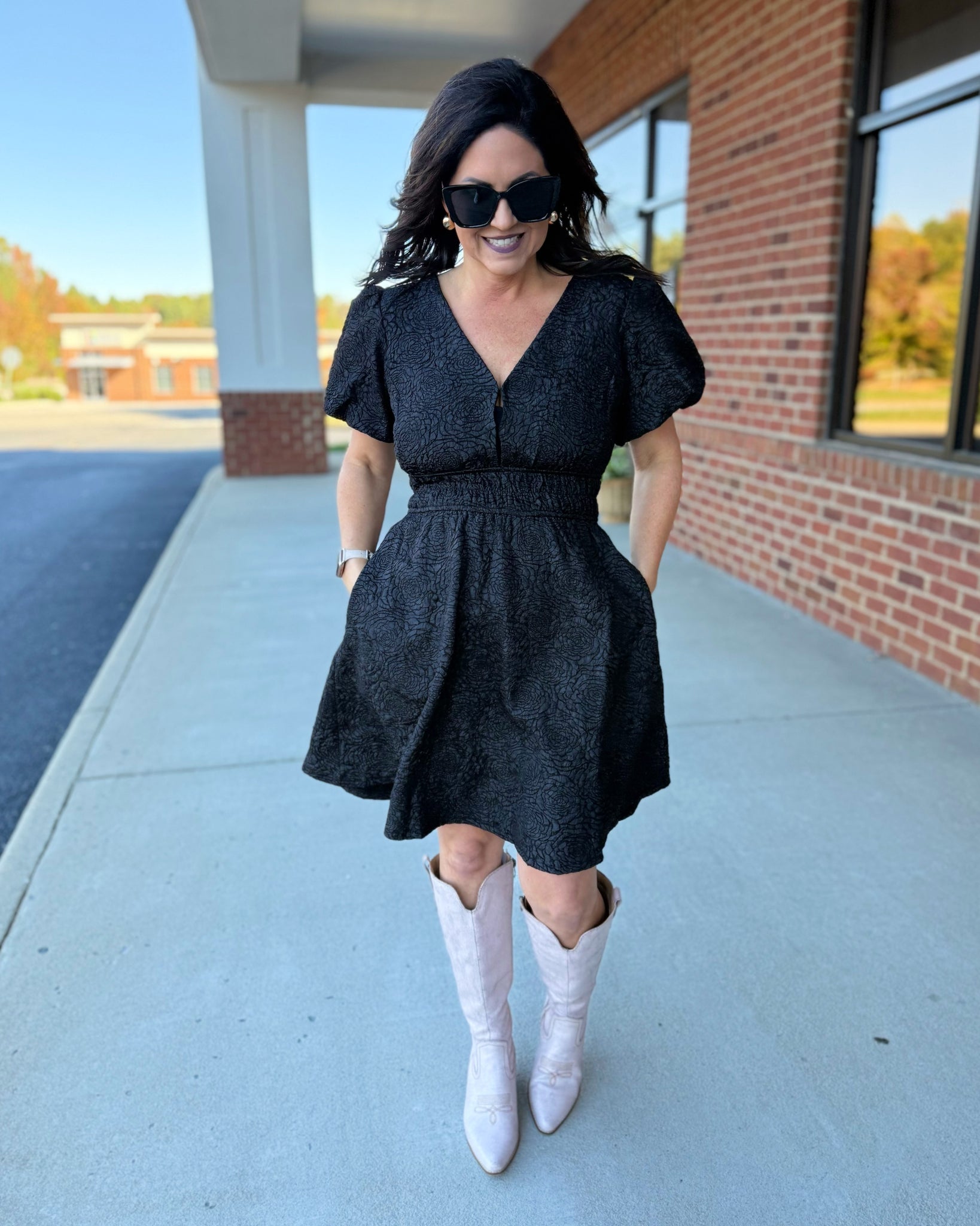 Melanie Floral Jacquard Dress in Black