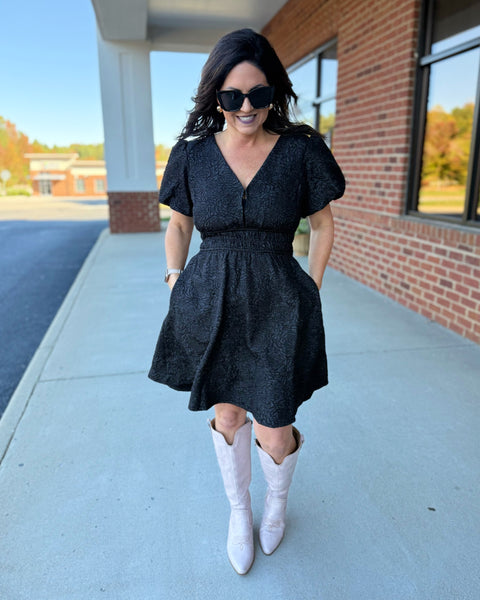 Melanie Floral Jacquard Dress in Black