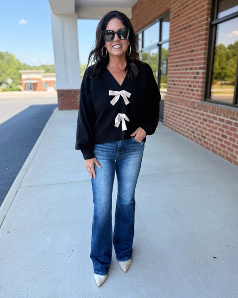 Scarlett Bow Cardigan in Black