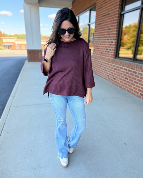 Ryder REG/CURVY 3/4 Sleeve Top in Plum