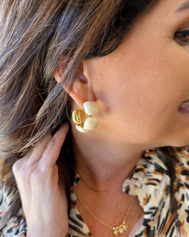 Cream Linked Acrylic Square Hoop Earrings