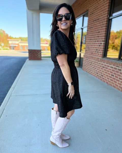 Melanie Floral Jacquard Dress in Black