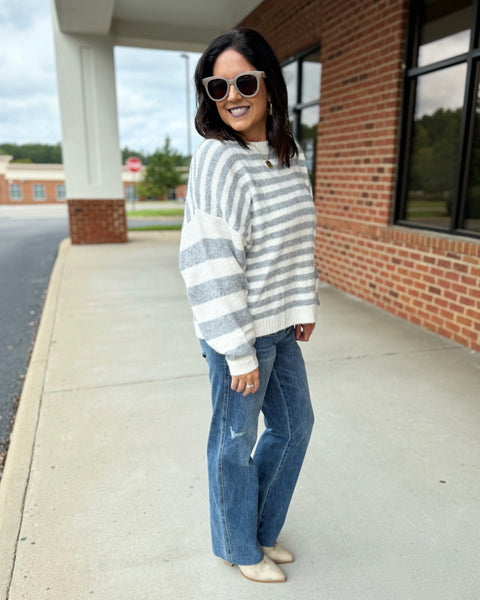 Lara Stripe Sweater in Ivory/Grey