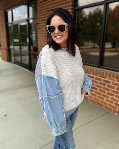 Renee REG/CURVY Sweater in Grey/Denim