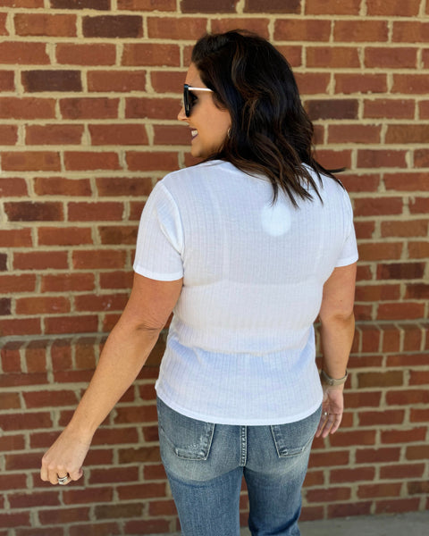 Tori Ribbed V-Neck Tee in Off White